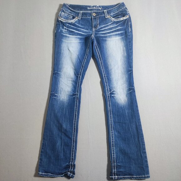 Maurices jeans women's size 5/6 ink blue colour Low rise Boot cut Embroidered - Picture 1 of 14